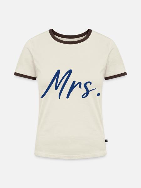 Frau - Frauen Kontrast-T-Shirt - Off-White/Dunkelbraun