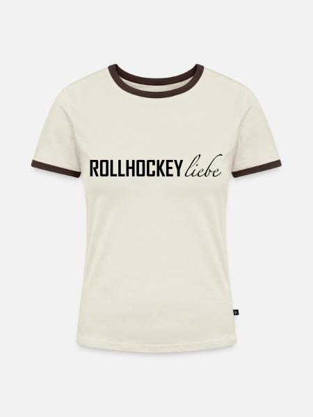 Rollhockeyliebe - Frauen Kontrast-T-Shirt - Off-White/Dunkelbraun