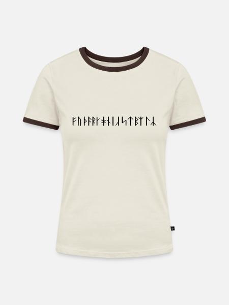Wikinger Futhark Runen - Frauen Kontrast-T-Shirt - Off-White/Dunkelbraun