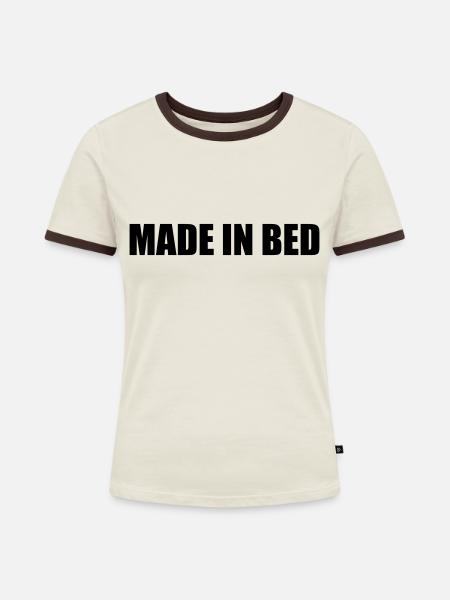 MADE IN BED - Frauen Kontrast-T-Shirt - Off-White/Dunkelbraun