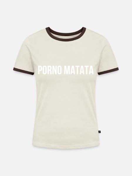 Matata - Frauen Kontrast-T-Shirt - Off-White/Dunkelbraun