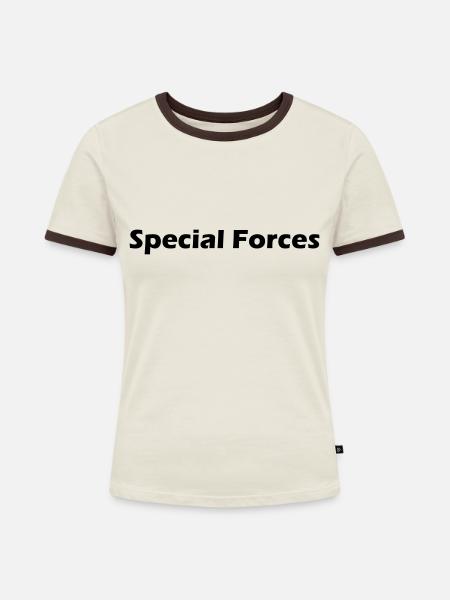 Special Forces JH - Frauen Kontrast-T-Shirt - Off-White/Dunkelbraun