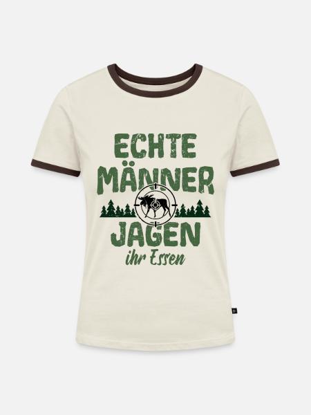Jäger Jäger Jagd - Frauen Kontrast-T-Shirt - Off-White/Dunkelbraun