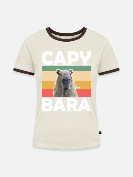 Retro Capybara Wasserschwein - Frauen Kontrast-T-Shirt - Off-White/Dunkelbraun