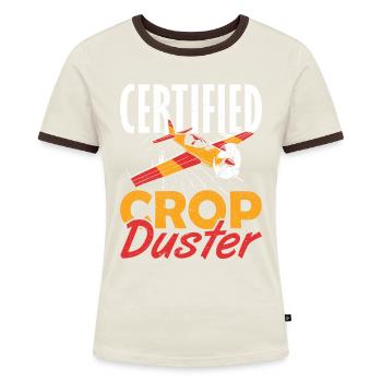 Certified Crop Duster Sprühflugzeug - Frauen Kontrast-T-Shirt - Off-White/Dunkelbraun - Vorne - AI Model Female 172 dark (172cm)