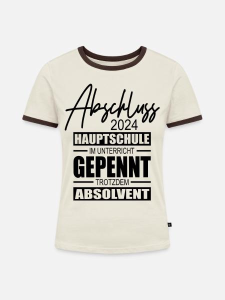 Abschluss 2024 Hauptschule - Frauen Kontrast-T-Shirt - Off-White/Dunkelbraun