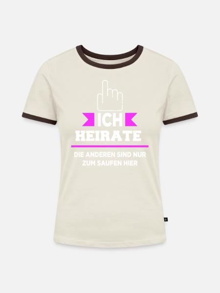 JGA - Ich Heirate - Sie - Frauen Kontrast-T-Shirt - Off-White/Dunkelbraun