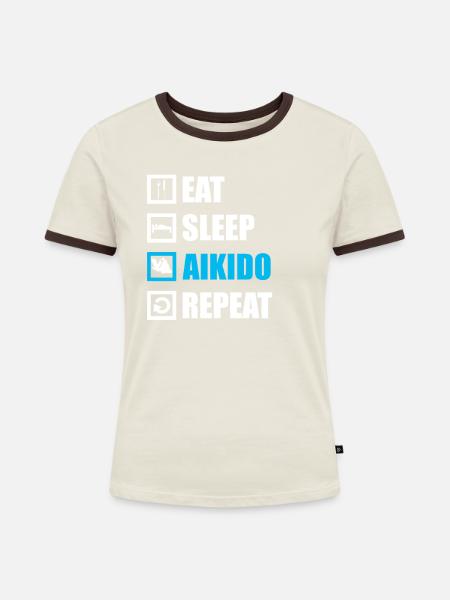 Aikido - Frauen Kontrast-T-Shirt - Off-White/Dunkelbraun