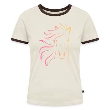 Pferdekopf Motiv - Frauen Kontrast-T-Shirt - Off-White/Dunkelbraun - Vorne - AI Model Female 172 dark (172cm)