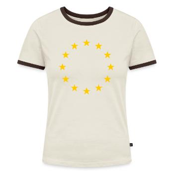 Europa Flagge - Frauen Kontrast-T-Shirt - Off-White/Dunkelbraun - Vorne - AI Model Female 172 dark (172cm)