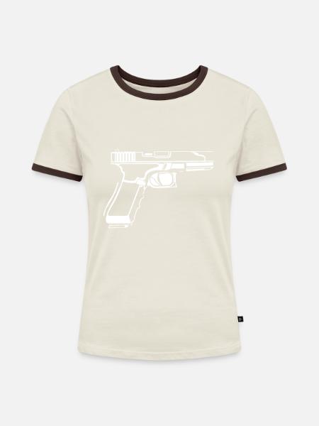 Pistole - Frauen Kontrast-T-Shirt - Off-White/Dunkelbraun