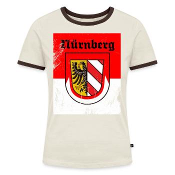 Nürnberg Fürth Erlangen die Frankenmetropole - Frauen Kontrast-T-Shirt - Off-White/Dunkelbraun - Vorne - AI Model Female 172 dark (172cm)