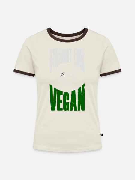 Straight Edge Vegan - Frauen Kontrast-T-Shirt - Off-White/Dunkelbraun