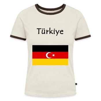 Türkiye Türkei halbmond türkisch deutsche flagge - Frauen Kontrast-T-Shirt - Off-White/Dunkelbraun - Vorne - AI Model Female 172 dark (172cm)