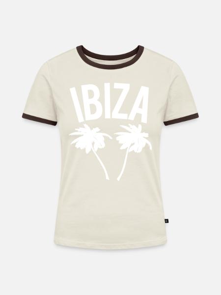 Ibiza - Frauen Kontrast-T-Shirt - Off-White/Dunkelbraun