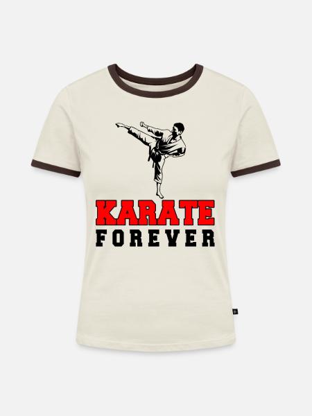 Karate Forever - Frauen Kontrast-T-Shirt - Off-White/Dunkelbraun