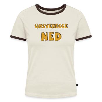 Umsveregge ned - Frauen Kontrast-T-Shirt - Off-White/Dunkelbraun - Vorne - AI Model Female 172 dark (172cm)