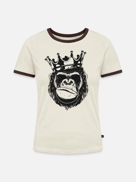 MONKEY KING - Frauen Kontrast-T-Shirt - Off-White/Dunkelbraun