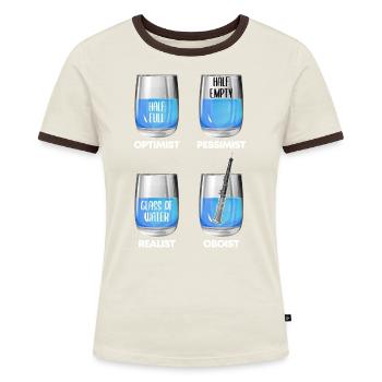 Funny Oboist Music Orchestra Music Musician - Frauen Kontrast-T-Shirt - Off-White/Dunkelbraun - Vorne - AI Model Female 172 dark (172cm)