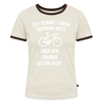 Fahrrad Fahrradfahren Radfahrer Sprüche Witz - Frauen Kontrast-T-Shirt - Off-White/Dunkelbraun - Vorne - AI Model Female 172 dark (172cm)