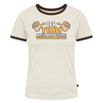 Der Tobi macht dat schon Namen Spitzname Geschenk - Frauen Kontrast-T-Shirt - Off-White/Dunkelbraun - Vorne - AI Model Female 172 dark (172cm)