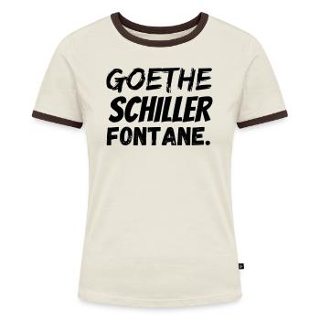 goethe schiller fontane dichter denker deutschland - Frauen Kontrast-T-Shirt - Off-White/Dunkelbraun - Vorne - AI Model Female 172 dark (172cm)