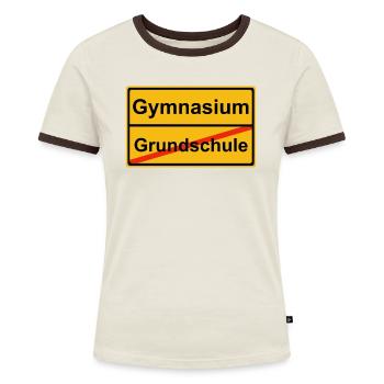 Gymnasium Grundschule Schulwechsel weiterführende - Frauen Kontrast-T-Shirt - Off-White/Dunkelbraun - Vorne - AI Model Female 172 dark (172cm)