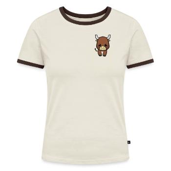 Stier in Der Brusttasche Kuh T-Shirt - Frauen Kontrast-T-Shirt - Off-White/Dunkelbraun - Vorne - AI Model Female 172 dark (172cm)