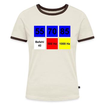 Lokfüher Triebfahrzeugführer Geschenk PZB - Frauen Kontrast-T-Shirt - Off-White/Dunkelbraun - Vorne - AI Model Female 172 dark (172cm)