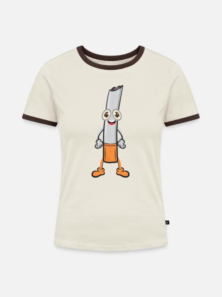 Zigarette - Frauen Kontrast-T-Shirt - Off-White/Dunkelbraun