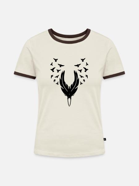 Abstrakter Vogel - Frauen Kontrast-T-Shirt - Off-White/Dunkelbraun