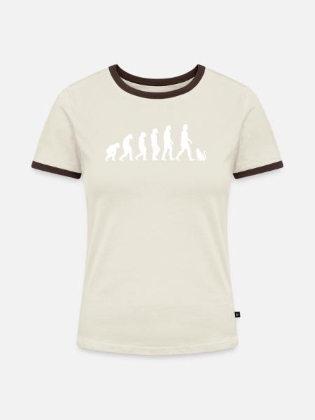 Katzen Evolution - Frauen Kontrast-T-Shirt - Off-White/Dunkelbraun