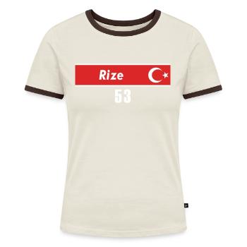 53 Rize Türkisches Nummernschild als Geschenk - Frauen Kontrast-T-Shirt - Off-White/Dunkelbraun - Vorne - AI Model Female 172 dark (172cm)