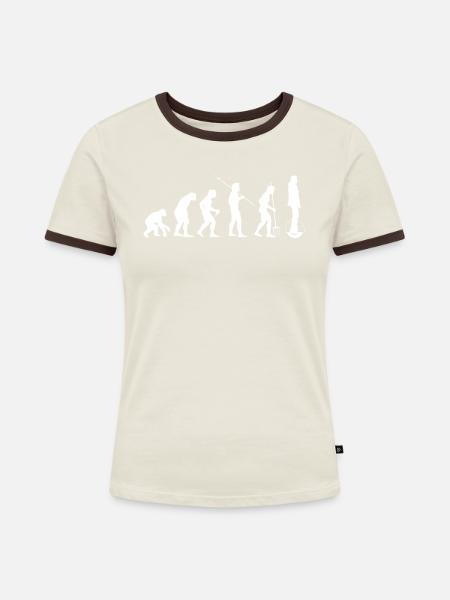 Evolution Elektrisches Einrad Solowheel - Frauen Kontrast-T-Shirt - Off-White/Dunkelbraun