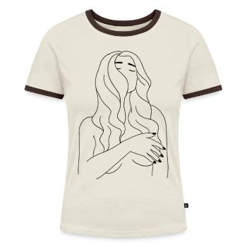 Freie Frau - Frauen Kontrast-T-Shirt - Off-White/Dunkelbraun - Vorne - AI Model Female 172 dark (172cm)