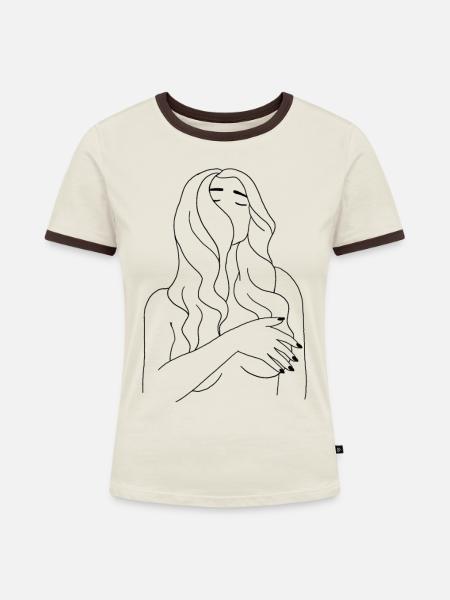 Freie Frau - Frauen Kontrast-T-Shirt - Off-White/Dunkelbraun