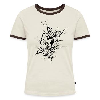 Eichen Eichenblatt - Frauen Kontrast-T-Shirt - Off-White/Dunkelbraun - Vorne - AI Model Female 172 dark (172cm)