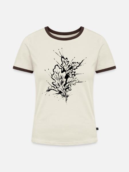 Eichen Eichenblatt - Frauen Kontrast-T-Shirt - Off-White/Dunkelbraun