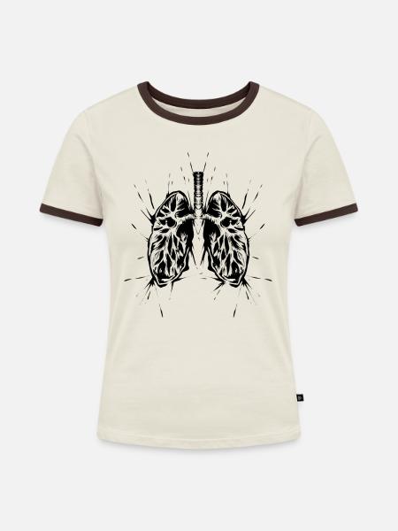 Lunge - Frauen Kontrast-T-Shirt - Off-White/Dunkelbraun