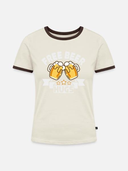 Umarmungen von Freibier - Frauen Kontrast-T-Shirt - Off-White/Dunkelbraun
