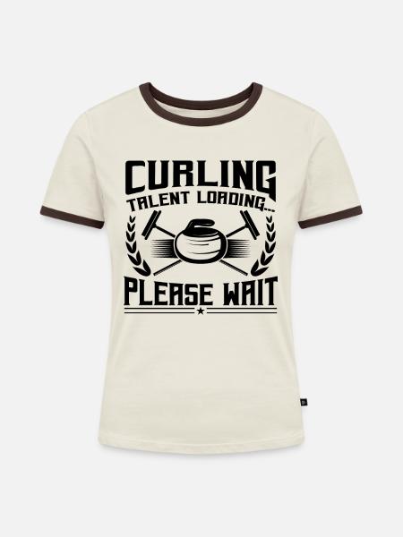 Curling Talent Loading Please Wait - Frauen Kontrast-T-Shirt - Off-White/Dunkelbraun