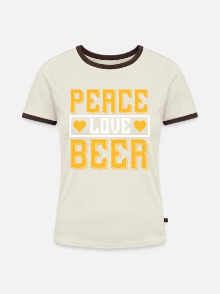 Frieden, Liebe, Bier - Frauen Kontrast-T-Shirt - Off-White/Dunkelbraun