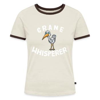 Crane Whisperer Kranich Flüsterer Vogel Nerd - Frauen Kontrast-T-Shirt - Off-White/Dunkelbraun - Vorne - AI Model Female 172 dark (172cm)