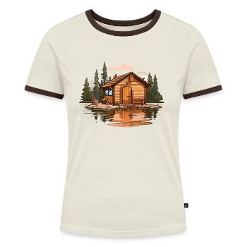 Sauna T finnische Sauna Wellness für Saunagänger - Frauen Kontrast-T-Shirt - Off-White/Dunkelbraun - Vorne - AI Model Female 172 dark (172cm)