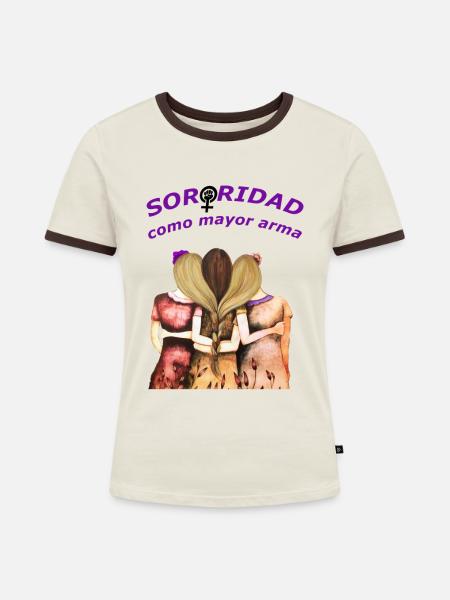 Schwesternschaft - Frauen Kontrast-T-Shirt - Off-White/Dunkelbraun