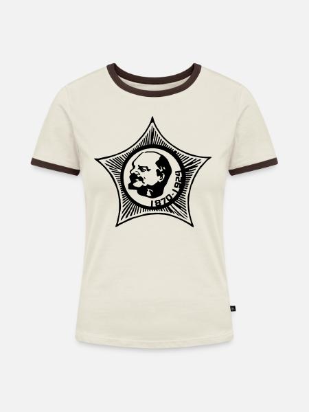 Lenin - Frauen Kontrast-T-Shirt - Off-White/Dunkelbraun