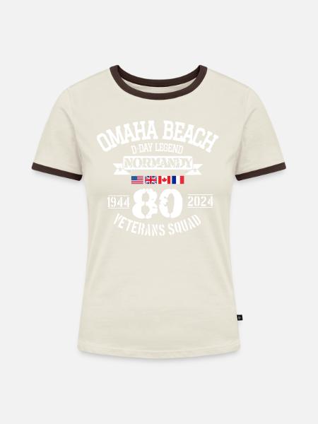 D Day Omaha 80th anniversary - Frauen Kontrast-T-Shirt - Off-White/Dunkelbraun