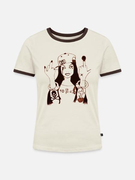 10-40 leipzig - Frauen Kontrast-T-Shirt - Off-White/Dunkelbraun