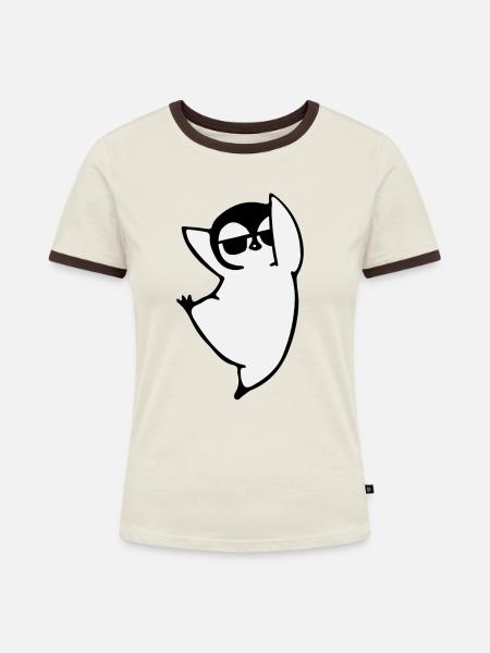Dabbing Penguin - Animal Penguin - Frauen Kontrast-T-Shirt - Off-White/Dunkelbraun