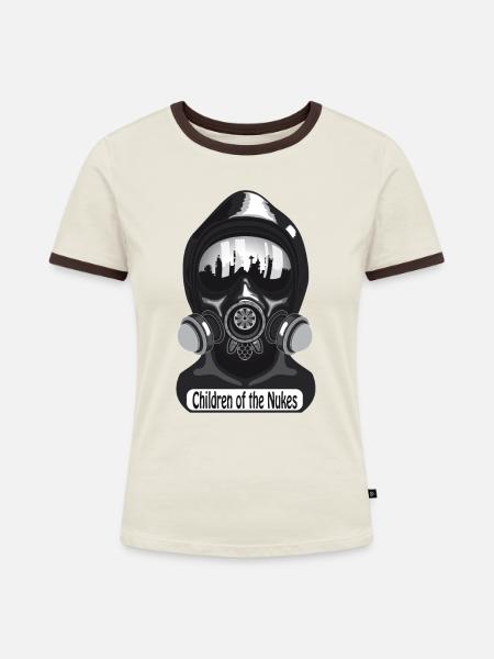Gasmaske - Frauen Kontrast-T-Shirt - Off-White/Dunkelbraun